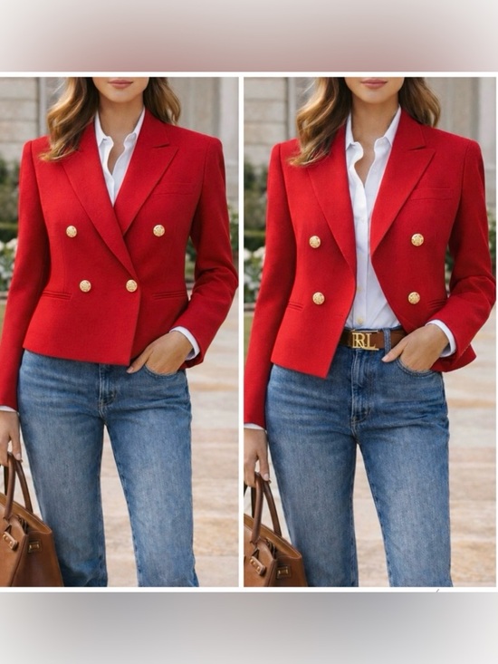 Ralph Lauren Jackets & Blazers - Ralph Lauren Double Breasted Blazer Gold Buttons Worsted Wool Semi Crop Made USA